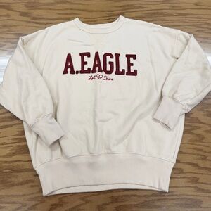 American Eagle Crewneck Sweatshirt Womens S Let Love Shine Pullover Cream